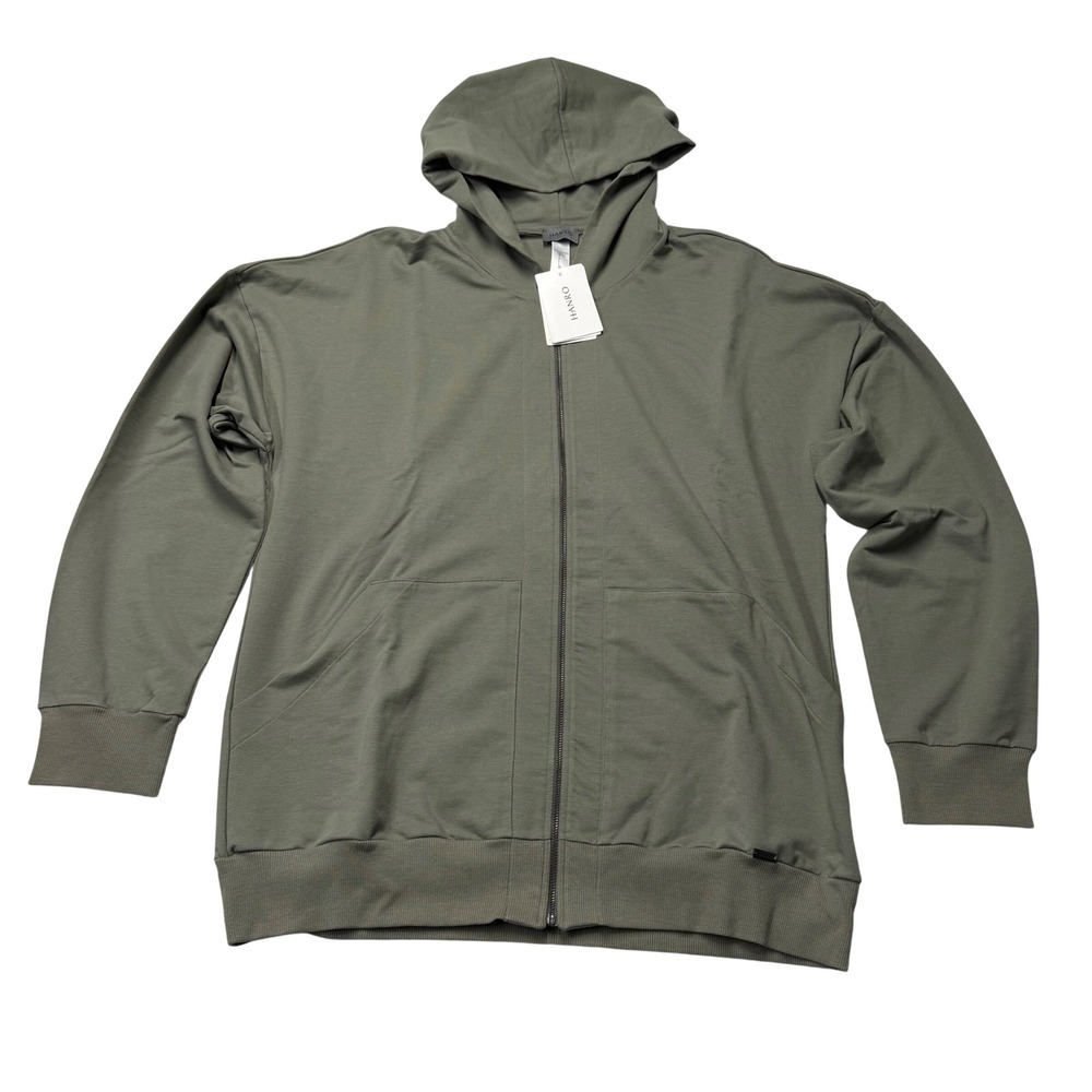 HANRO Natural Living Hoodie Jacket Women's XL Organic Cotton Zip Up Green NWT